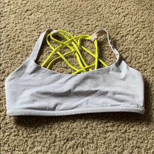 lululemon Free to Be Wild Grey Stripe Yellow Bra 8